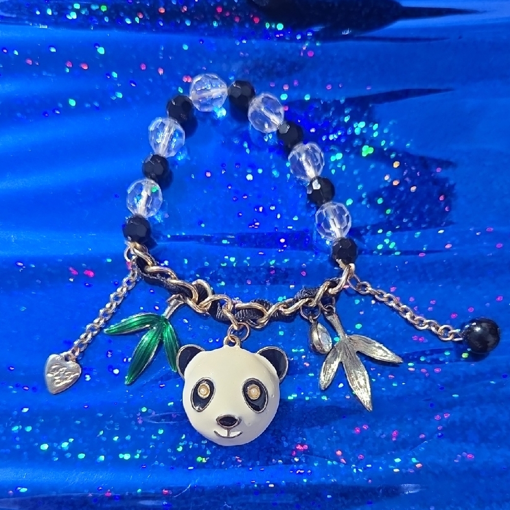 🚨2 For $25🚨Betsey Johnson Vintage Black and Silver Panda Charm Bracelet